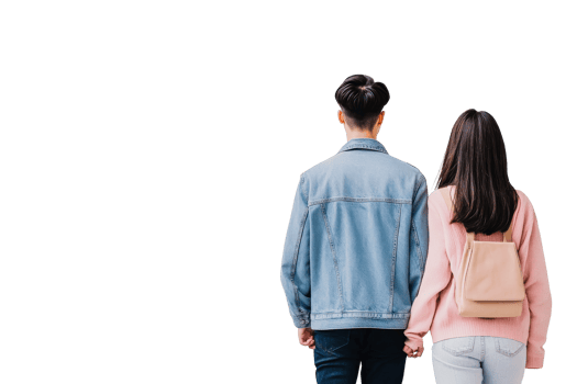 Young couple walk hand in hand, back view, love, together, cut out transparent png