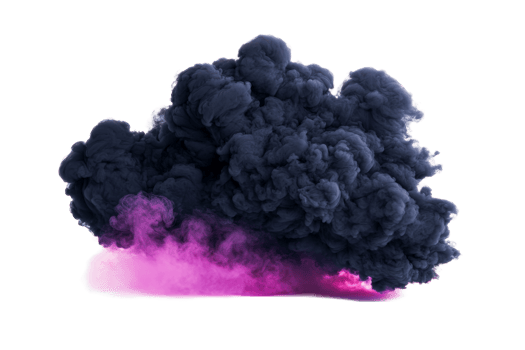 Dark voluminous smoke with violet accent, mystery isolated cloud, cut out transparent png