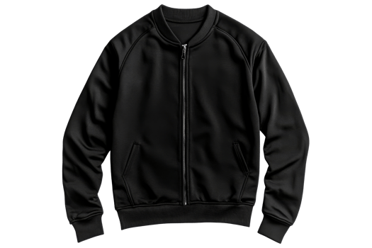 Classic black jacket with zipper, cut out transparent png