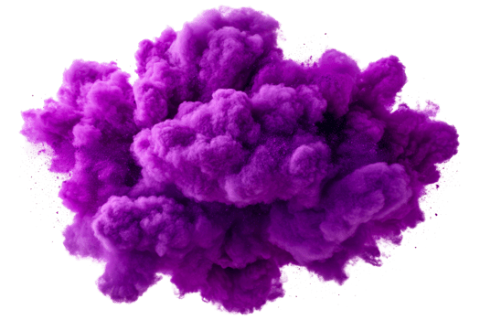 Explosion of vibrant purple powder, burst of color, dynamic effect, cut out transparent png
