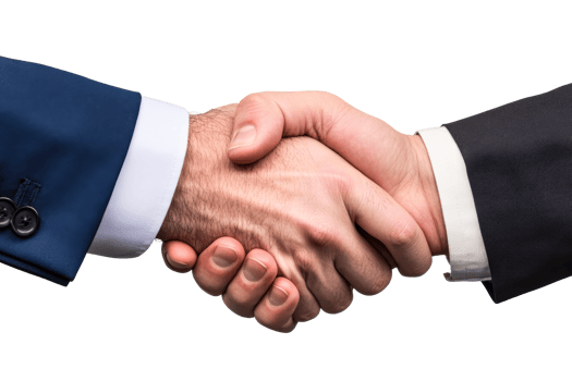 Two people shaking hands in business suits, greeting, cut out transparent png
