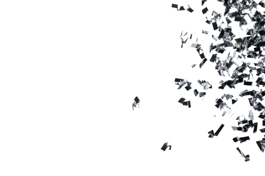 Silver foil confetti sparkles on a black background, cut out transparent png
