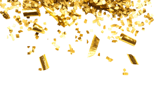 Golden Confetti Celebration on Dark Background, cut out transparent png