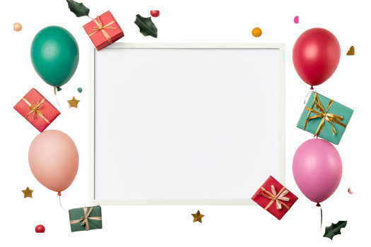 Festive frame with gifts and balloons, cutout transparent png