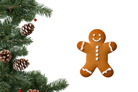 Gingerbread man with Christmas tree branch decor , cut out transparent png