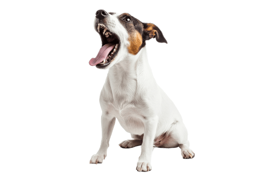Jack Russell terrier dog wide open mouth on black background, cut out transparent png