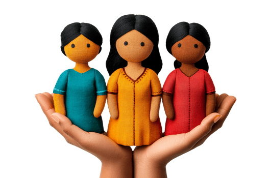 Hand Holding Three Fabric Dolls Depicting Diversity, cut out transparent png
