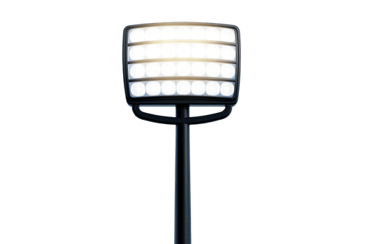 Stadium light shining on black backdrop, powerful illumination, cut out transparent png