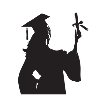 Silhouette of a graduate holding a diploma, celebrating academic achievement png
