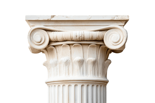 Ancient Ionic column, detail, architectural element, marble, cut out transparent png