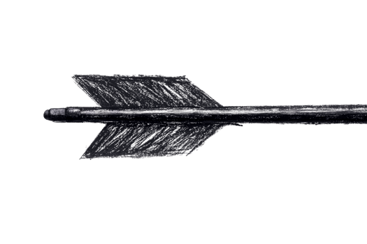 Charcoal Sketch of Arrow, Traditional Weapon, cut out transparent png