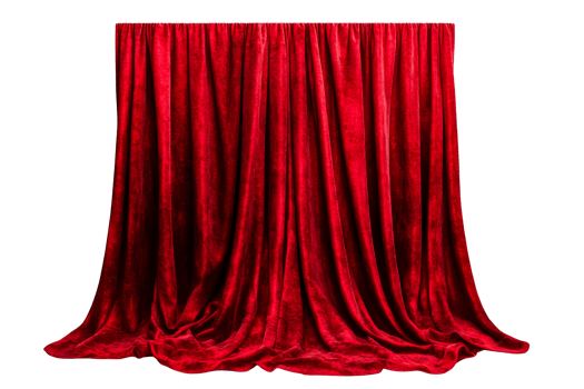 Crimson velvet curtain, drape, stage or festive backdrop, cut out transparent png