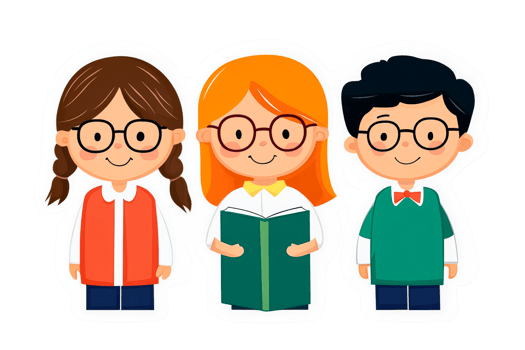 Three Cute Cartoon Schoolkids Ready to Learn and Study, cut out transparent png