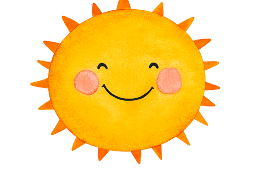 Cute sun with happy face, children illustration, cut out transparent png