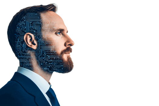 Man with circuit board brain illustration, cut out transparent png