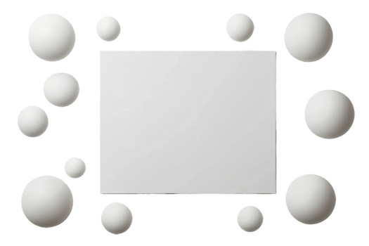 White rectangle with sphere border against dark background, cut out transparent png