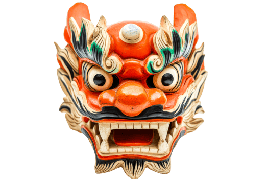 Colorful, detailed dragon mask for decor png