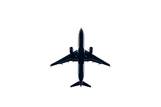Airplane flying above with transparent background png