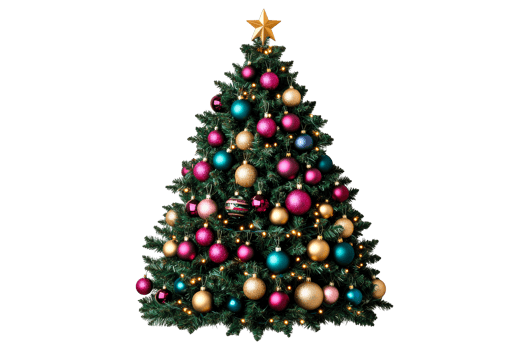 Colorful Christmas tree decorated with ornaments png