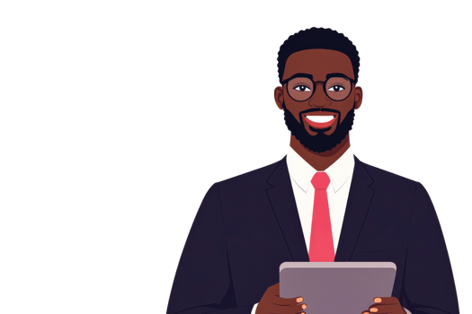 Professional man holding tablet with a smile png