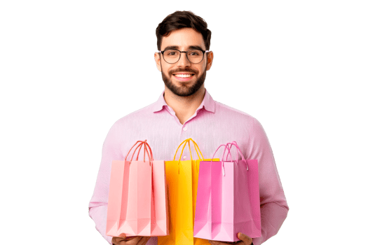 Happy man with shopping bags png