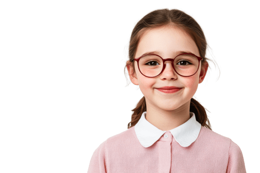 Girl in glasses smiling, transparent bg png