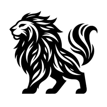 Bold Black White Illustration of a Stylized Lion in Profile, Featuring Intricate Details and Elegant Lines. vector