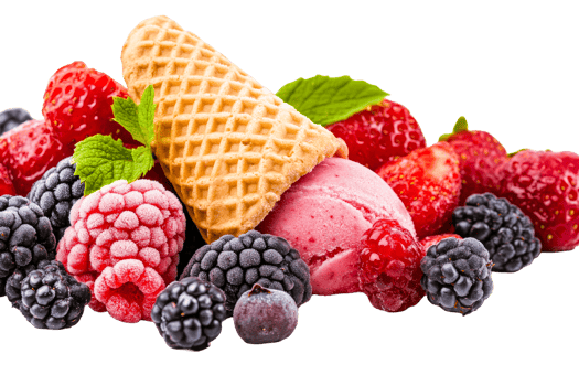 Delicious ice cream with mixed berries on a plate png