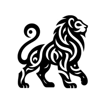 Stylized Silhouette Elegant Black and White Tribal Patterned Lion in Profile, Isolated on White Background, a Minimalist Design. vector