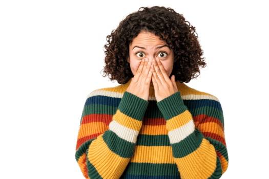 Woman expressing surprise with hands covering face png