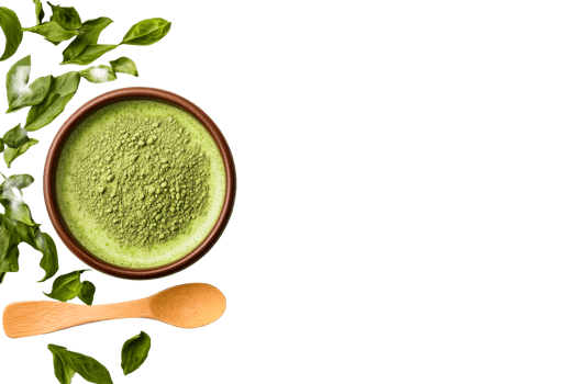 Matcha powder with green leaves png