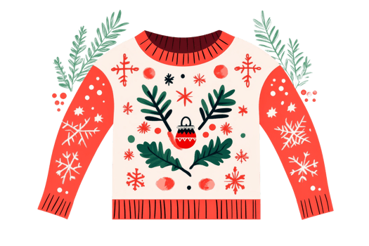 Bright red holiday sweater with festive design png