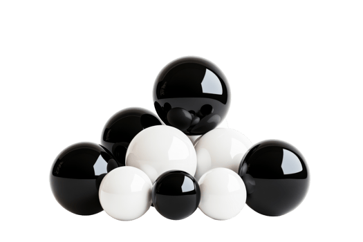 Black and white spheres arranged in artistic style png