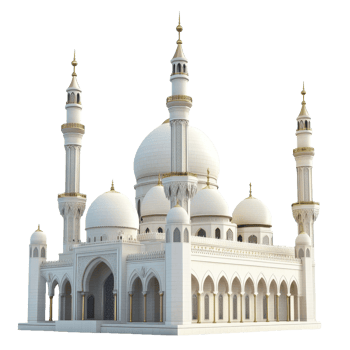 The white mosque building stands tall with domes and minarets png