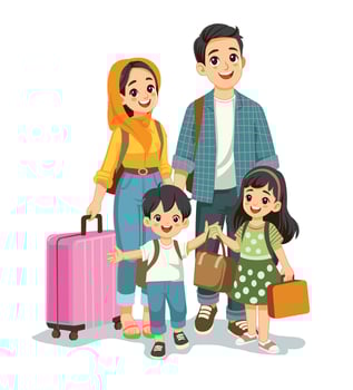 Illustration of happy family with children in travel vector