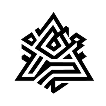 Geometric Abstract Black and White , Symmetrical Labyrinthine Starlike Pattern on White Background. vector