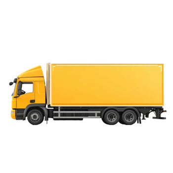 A yellow articulated truck transports goods and travels on roads png