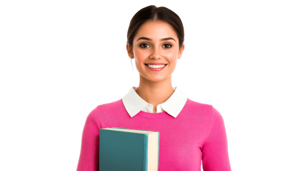 Smiling young woman holding a book png