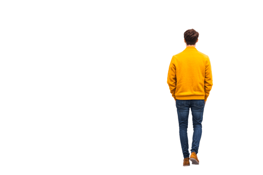 Young man walking away in a yellow jacket png