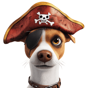 Playful dog wearing a pirate hat attitude looking adorable ready for fun adventures. png