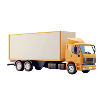 A bright yellow delivery truck transporting a cargo container on the road png