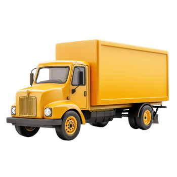 A bright yellow delivery truck is shown from the side png