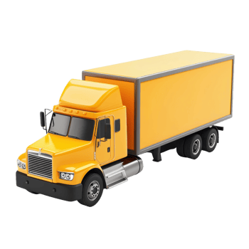 A brightly colored yellow semi truck and trailer for transport png
