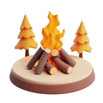 A cartoon illustration featuring campfire flames and small evergreen trees png