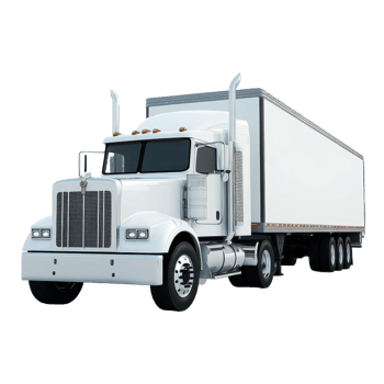 A large white semi truck transporting goods across various distances png