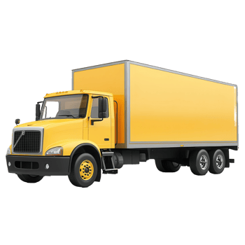 A large yellow delivery truck with a rectangular storage container png