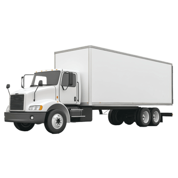 A Large White Commercial Box Truck with a Closed Cargo Area png
