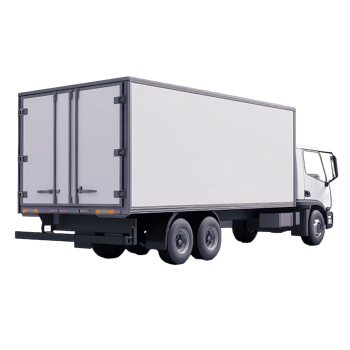 A white delivery box truck seen from a low angle png
