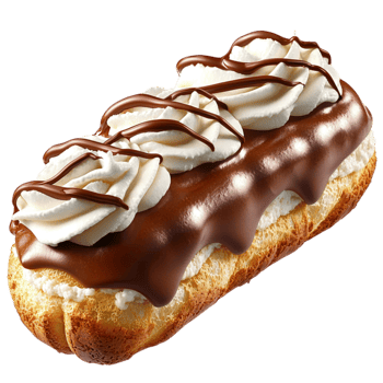 Chocolate eclair pastry almond slices symbolizing indulgence sweetness a delicious bakery dessert treat png