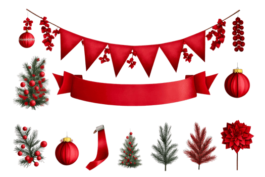 Red holiday decorations for celebrations png